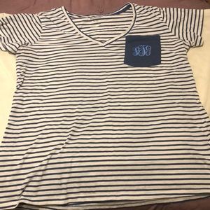 PFG Columbia Blue & White Striped V-neck size xl